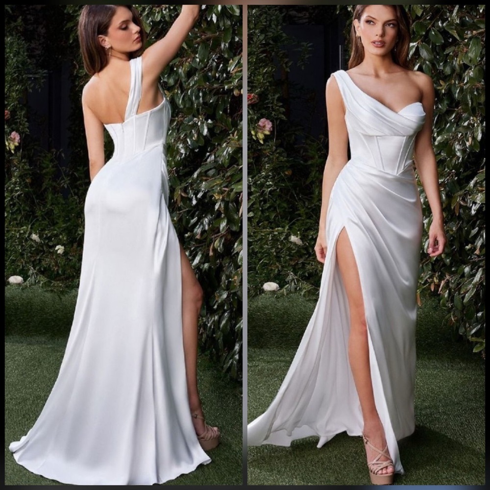 One shoulder corset satin wedding dress, reception dress, elopement, engagement